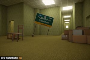 Backrooms-style hallway built with Anvil CSG